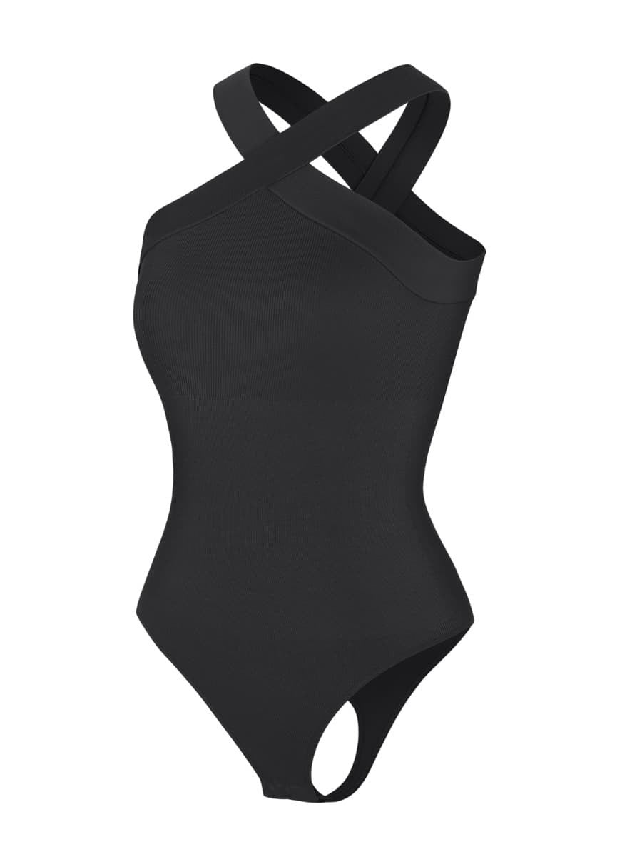 CROSSOVER HALTER BODYSUIT
